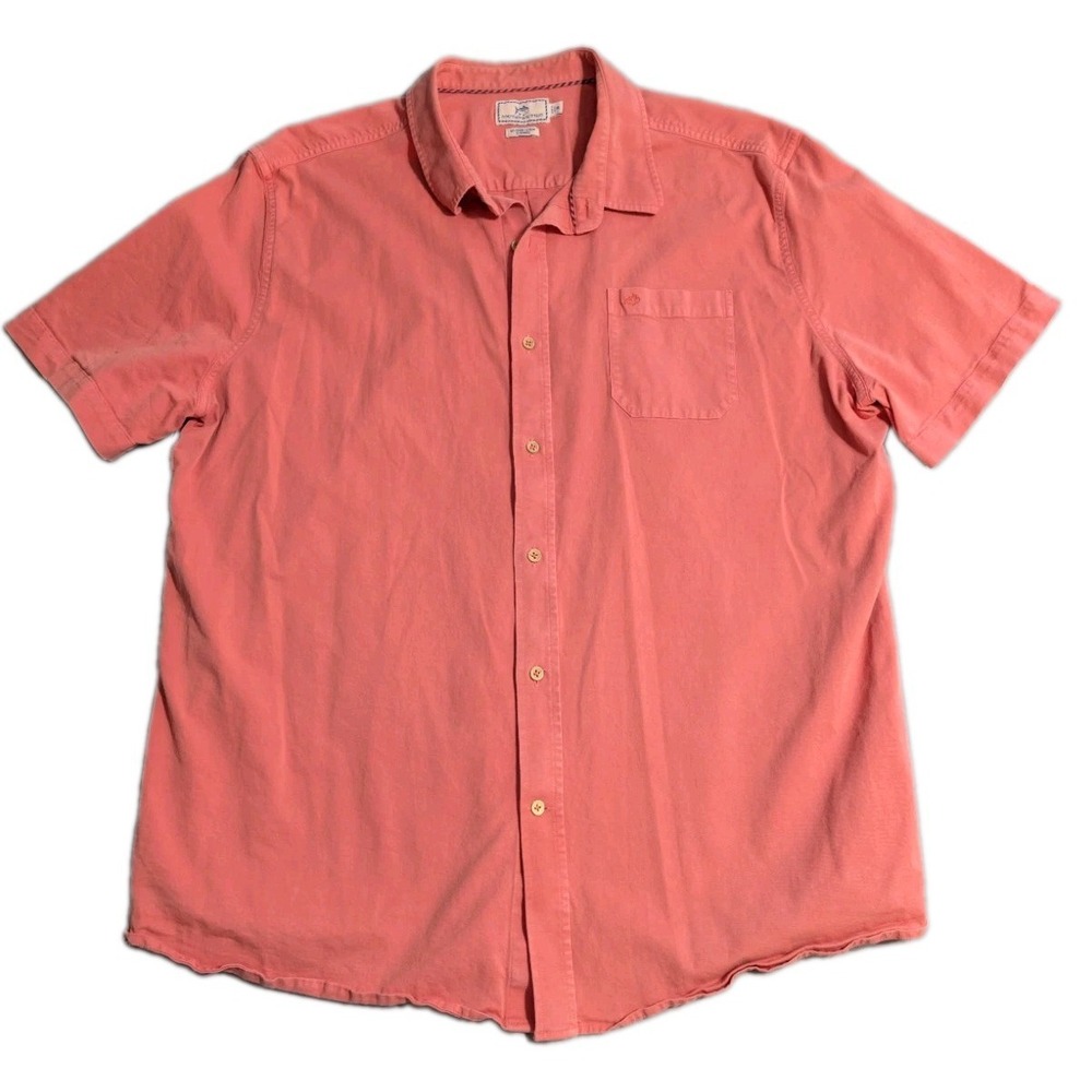 Southern Tide Windley Shirt Mens 2XL Coral Garment Dyed Hemp Blend Short Sleeve